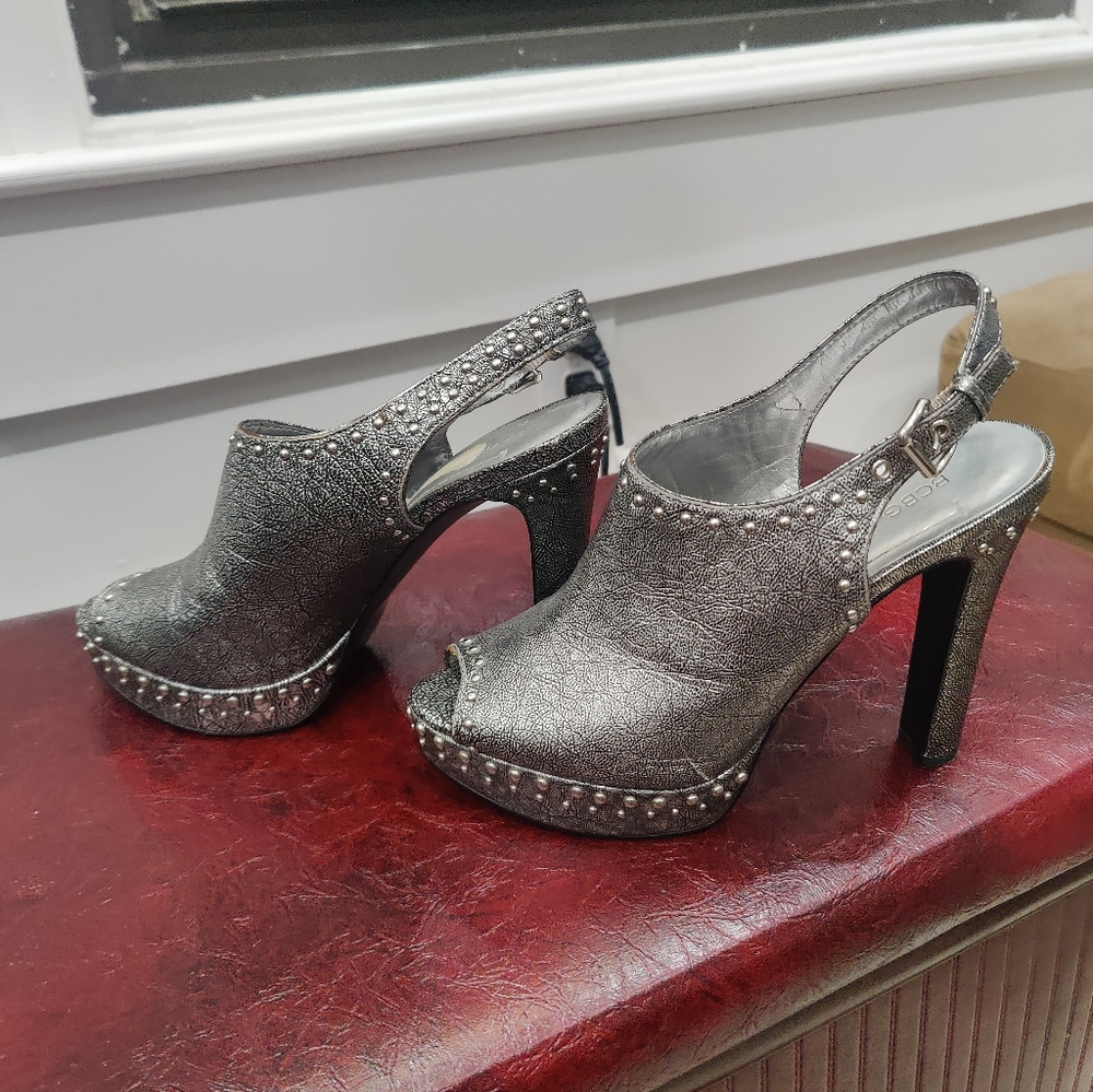Bcbgeneration Size 9 Silver Platform Leather Slin… - image 2